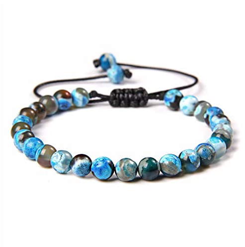 6 mm pärlor agat armband natursten flätade armband för kvinnor män justerbart rep eld ven agat smycken gåva, blå eld agat, justerbar