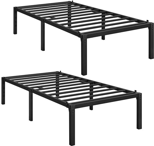 Yaheetech Set di 2 Rete Letto Singolo in Metallo 36,5 cm senza Testiera per Camera da Letto in Ferro Battuto Moderno Nero 90 x 200 cm