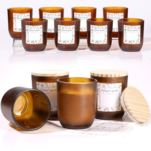 LETINE 12PCS Matte Amber Glass Candle Jars 8oz with Lids - Multi-Purpose Frosted Candle Containers for DIY Candle Making, Herb Storage, Sugar Scrubs, Perfect for Bridesmaids Gifts & Wedding Favor