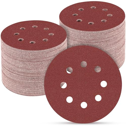 POTUINOM 100 PCS 5 Inch Sanding Discs 120 Grit, Round Hook and Loop Sandpaper for Random Orbital Sander
