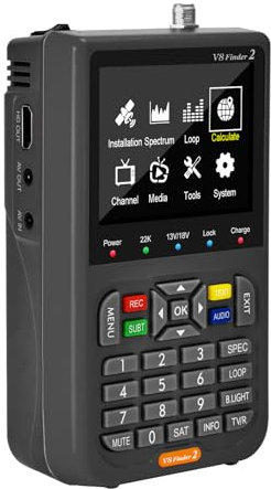 Generic V8 Finder2 Satellite Finder, DVB-S/S2/S2X FTA Signal Receiver, Digital Satellite Signal Meter, Sat Dish TV Signal Strength Meter with LCD Screen & Backpack