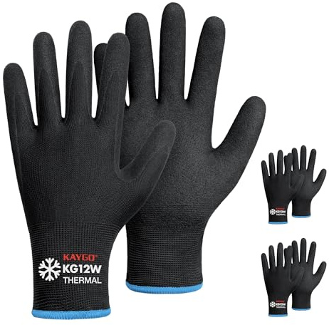 KAYGO Thermo Arbeitshandschuhe Nitril beschichtet, 3 Paar Gefüttert Warm Arbeitshandschuhe mit Grip für Herren Damen Kühlhaus Winter Arbeit Bau Lager Auto Garten DIY, KG12W (Schwarz, M, Gr 8)
