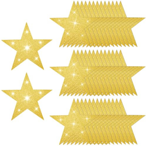 SOFPLATE 50 pz Grandi Stelle Glitterate in Cartone da 6 Pollici Stelle in Cartone Dorato Ritagli Cinque Stelle Ritagli Doppia Carta Stampata Glitter Stella Ritaglio Decorazione per Bacheca Compleanno