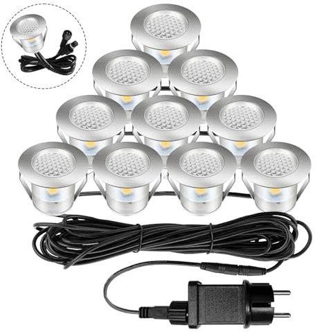 Bigzom 10er Set Terrassen Einbaustrahler Terrassenbeleuchtung LED Bodeneinbaustrahler warmweiß IP67 wasserdicht für außen innen Holzbrücke Pool Holzdeck Garten mini Einbauspots