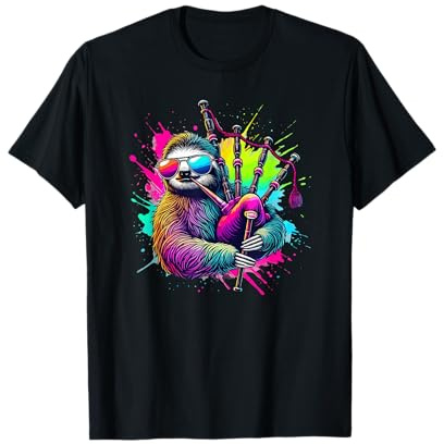 Splash Art Joueur De Cornemuse Paresseux Ours T-Shirt