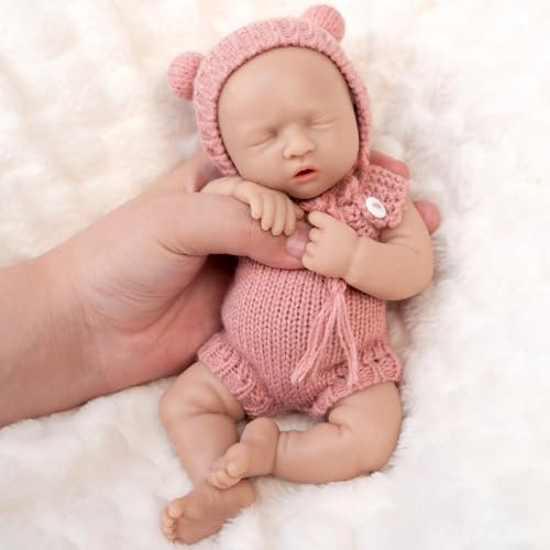 Vollence Muñeco de Silicona Bebé Dormido 20cm, Pequeñas muñecas de Silicona realistas, Muñeco Reborn Realista - niña