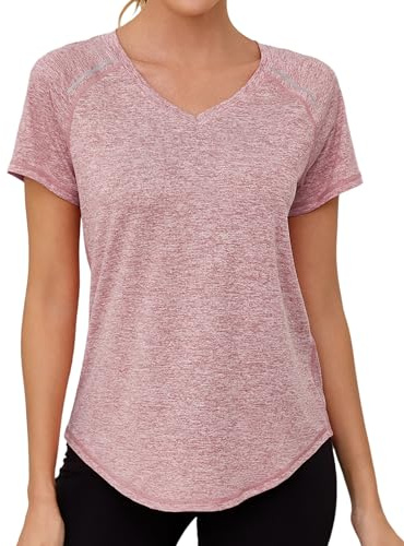 Gyabnw T Shirt Sport Femme Col V Manches Courtes Bandes Réfléchissantes | Léger, Détails réfléchissants, Pour running et fitness et yoga