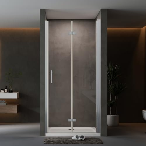 AQUENITH Duschtür Faltbar 80cm Duschkabine mit 180° Duschfalttür Pendeltür Nischentür Drehtür Dusche mit Wandprofil 6mm ESG Nano Beschichtung Glas Höhe 195 cm