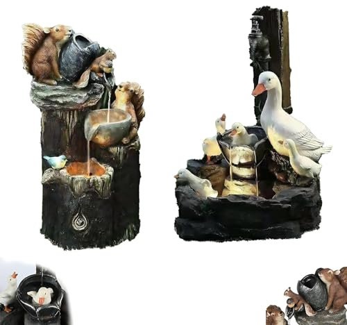 Fontana ad energia solare a forma di scoiattolo con luce a LED, statua di animali da giardino in resina con cascata, fontana decorativa per patio, cortile, prato, giardino, fontana decorativa per