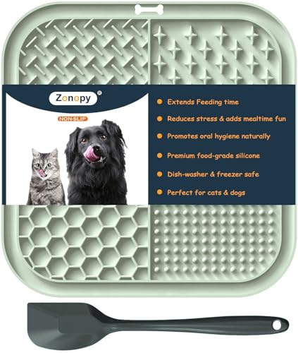 Zonopy Licking Mat for Dogs & Cats with Suction Cups, 1 Pack Square Dog Slow Feeder Lick Pat for Anxiety Relief & Boredom, Dog Toys to Keep Them Busy, Pets Grooming Bathing Training Mat