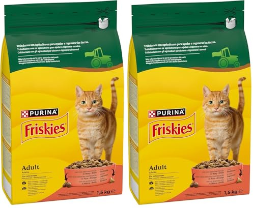 Purina Friskies Pienso para Gato Adulto con Buey, Pollo y Verduras, 1 Bolsa de 1,5kg (Paquete de 2)