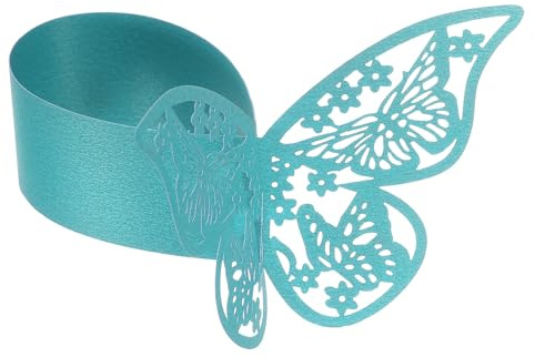 QUARKZMAN 100Pcs Anelli Per Tovaglioli A Farfalla, Portatovaglioli In Carta Ritagliata Laser 3D Per Matrimoni Feste Decorazioni Tavolo Ristorante (Turchese)