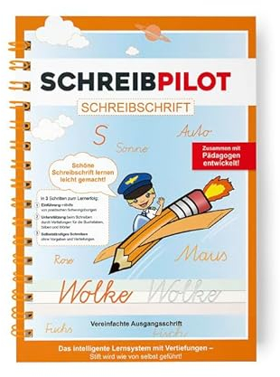 Schreibathlet Schreiblernheft für ABC-Schützen mit vorgeprägten Buchstaben zum Erlenen der Schreibschrift in vereinfachter Ausgangsschrift (VA), Schulkonform & mehrfach nutzbar