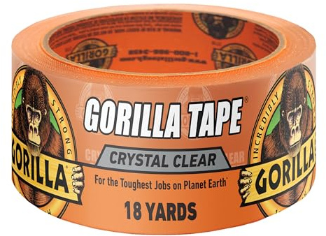 Gorilla Crystal Clear Tape, 1.88” x 18 yd (Pack of 1) - Weather Resistant for Indoor or Outdoor Projects and Repairs