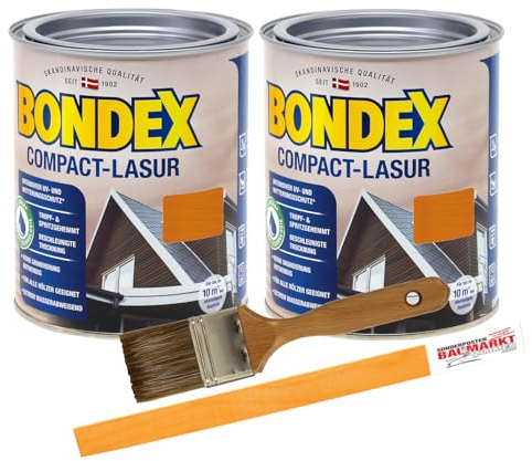 Bondex Compactlasur 2in1 Holzlasur oregon pine 1,5L zum sprühen und streichen inkl. Pinsel und Rührstab