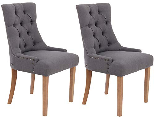 CLP Set 2 Poltrone Pranzo Aberdeen Stile Chesterfield I Coppia Sedie Soggiorno In Tessuto Imbottite Telaio In Legno Di Caucciù, Colore:grigio scuro, Colore del telaio:antico chiaro