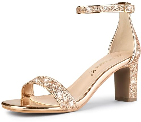 Allegra K Damen Glitzer Knöchelriemen Chunky Heel Sandalen, Beige - rose gold - Größe: 41 EU