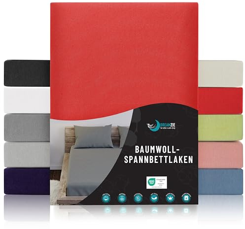 Dreamzie - Spannbettlaken 80x190/200cm - Baumwolle Oeko Tex Zertifiziert - Rot - 100% Jersey Spannbetttuch 80x190/200