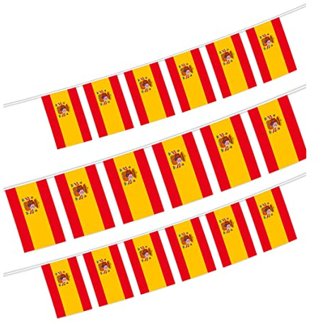 Lot de 40 drapeaux de l'Espagne - 11,4 m - Drapeau national européen - 14 x 21 cm - Pour décoration de bar de jardin