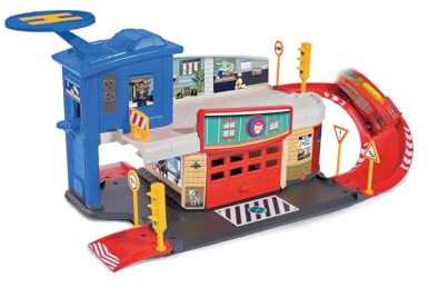 Dickie Toys 203097008 Feuerwehrmann Sam Fire Sation, Feuerwehr Spielset auf 2 Etagen inkl. Jupiter aus Metall + weiteres Zubehör, Maße: 48x26x33 cm