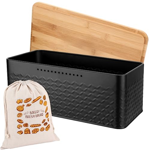 Royouzi Contenitore Pane, Portapane in metallo con Coperchio, Utilizzabile Come Tagliere, 2 in 1 Portapane con Sacchetto di Lino per Una Freschezza Duratura