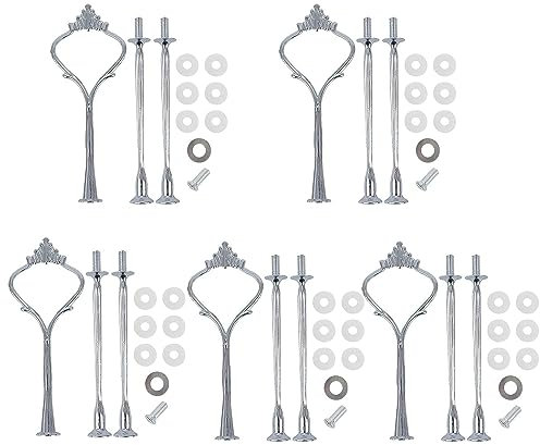 LATRAT Juego de 5 barras de metal, para 3 niveles, soporte para tartas de boda, color plateado