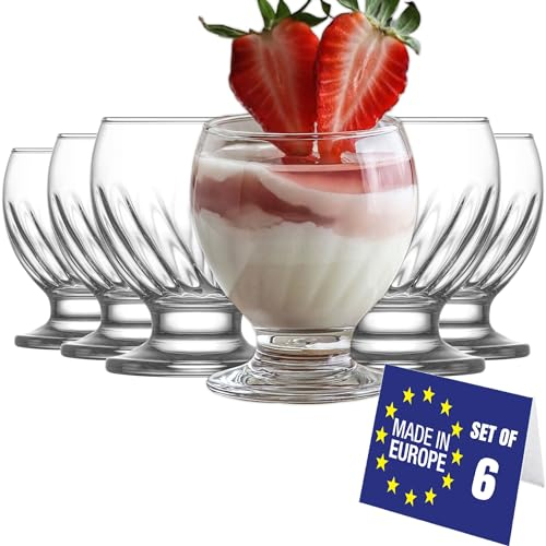 NORDIC SCHILLER Glas Eisschalen mit Fuß 6er Set 215ml, 100% BLEI FREI Glas Dessertschalen, Eisgläser, Dessertgläser mit fuß, Colorful Glass Ice Cream Cups, Eis Gläser, Eisbecher