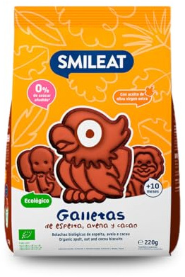 Smileat - Galletas de Espelta avena cacao para Peques 10+ meses - Sin Azúcar Añadido, Con Aceite de Oliva Virgen Extra- Perfectas Como Snack o Merienda - 220g