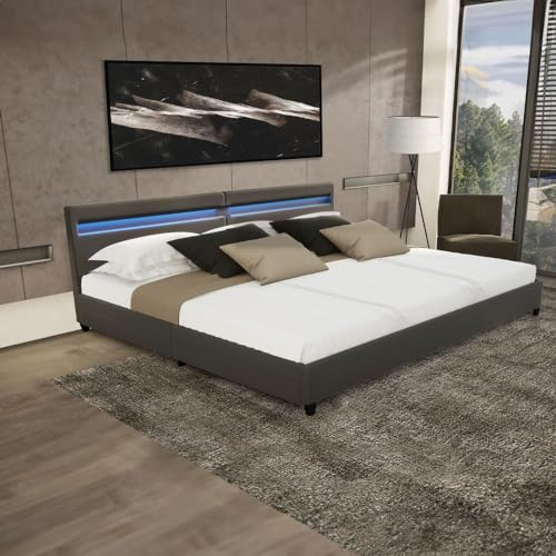 Home Deluxe - LED Bett NUBE - Dunkelgrau, 270 x 200 cm - inkl. Matratze, Lattenrost und Schubladen I Polsterbett Design Bett inkl. Beleuchtung