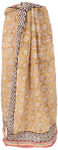 GURU SHOP Pareo ligero pareo de algodón estampado a mano, con cenefa tejida, mostaza/marrón, hombre/mujer, 190 x 120 cm