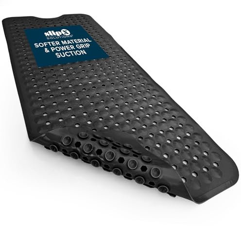 SlipX Solutions Power Grip Extra Long Bath Tub & Shower Mat 39x16, Wet Floor Non-Slip for Elderly & Kids Bathroom, 30% Longer Bathtub Mats, Over 200 Suction Cups, Drain Holes (1, Solid Black)