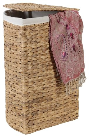 Skandi Boho Viona M IN710 Panier à linge d'angle 90 l, tressé à la main, en jonc de mer naturel, jacinthe d'eau avec sac à linge lavable, Skandi Boho Viona