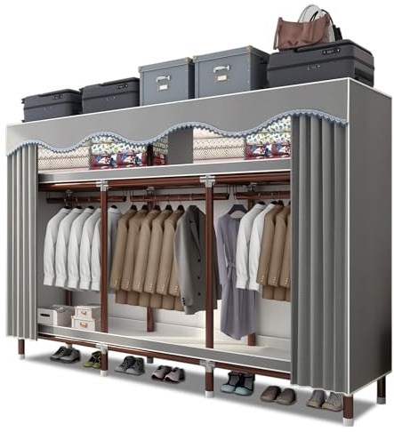 Armario De Tela para Ropa, Armario Plegable De Tela para Dormitorio, Organizador Ropero, Armario Ropero Tela 200x46x170 Cm, Guardarropa Portátil con Puerta De Succión Magnética Fuerte, Gris