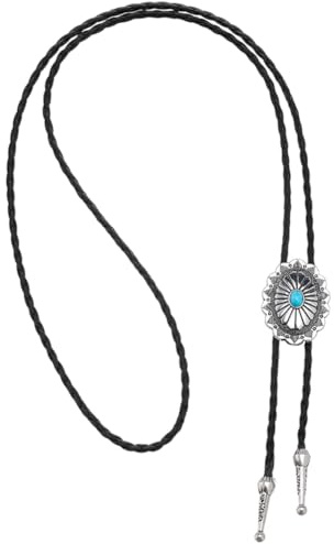 DICOSMETIC Western Cowboy Bolo Tie 95 cm Cravatta regolabile in pelle da cowboy tempestata di pietra turchese artificiale Bolo Tie Western collana costume accessorio per uomo e donna