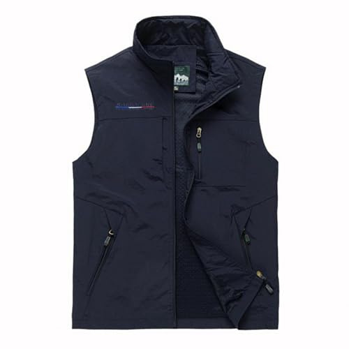 DFEK Mens Outdoor Outerwear Vest Casual Gilets Quick Dry Fishing Vests Lightweight Sleeveless Jacket Breathable Photography Waistcoat Camping Hunting Utility Gilet(A Navy,L)