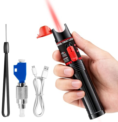100mW Visual Fault Locator Kit Rechargeable with 2.5mm Universal Connector FC/SC/SF, FC to LC Adapter, 100-120 km VFL Red Light Pen Fibre Network Cable Test Kit