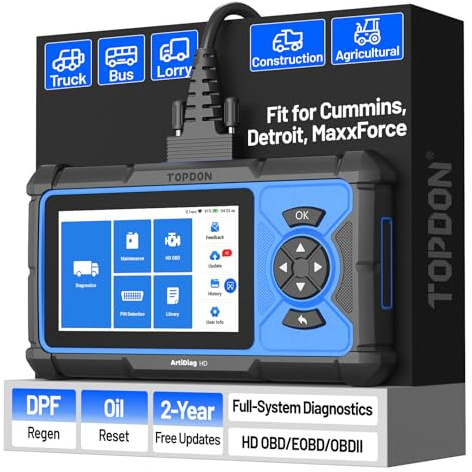 TOPDON ArtiDiag HD Heavy Duty Truck Scanner & Semi Truck Scanner, Heavy Duty Diagnostic Tool & Diesel Scan Tool, 10 Services DPF Regen, Oil/Speed Limit Reset, HD OBD/EOBD, 2 Yr Updates
