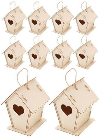 HONITANO Kit Casetta per Uccelli in Legno da Dipingere, Mini Casetta Sospesa a Forma di Cuore da 12 Pezzi, Decorazione Fai da Te per Giardino, Attività Creativa Educativa All’aperto