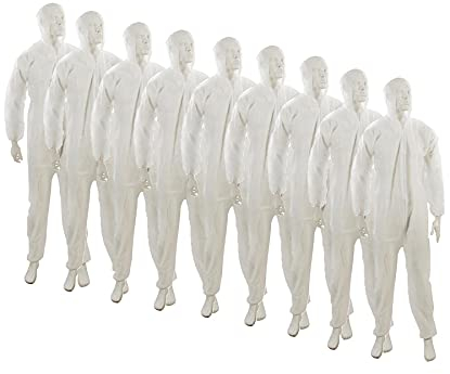 Dapetz ® 10 Pack Disposable Coverall Protective Suits Overall Suits with Hood XXL 185cm 73, Elastic Cuffs, Ankles, and Hood, Zip Front Opening for Painting, Cleaning, Safety Workwear, Men, Women