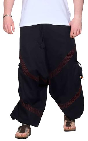 Kunst und Magie Herren Goa Haremshose in klassischen Farben, Größe:L/XL, Farbe:Schwarz/Rot