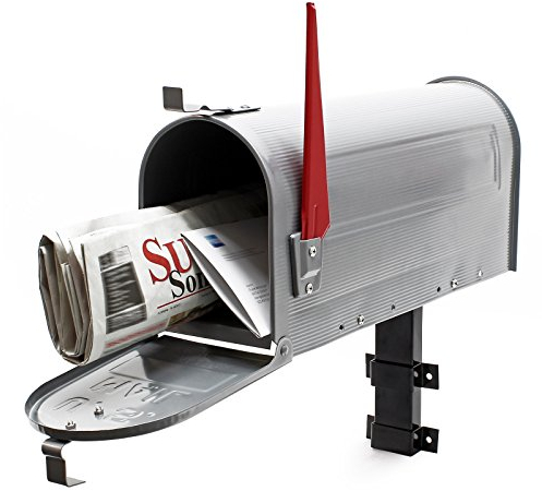Wiltec Set US Mailbox Silbergrau 180 x 220 x 480 mm, amerikanischer Briefkasten mit Fahne, Standbriefkasten Stahl amerikanisches Design mit passender Wandhalterung