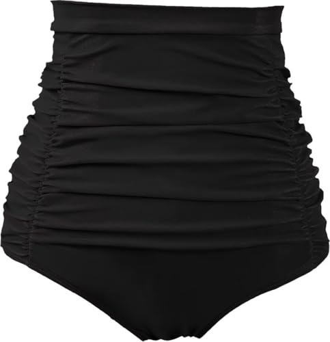COCOPEAR Women's Ruched High Waisted Bikini Bottom Retro Vintage Swim Short Tankinis Black L