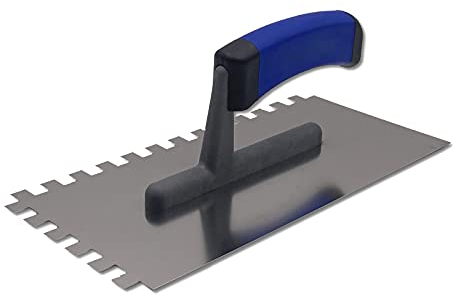 DEWEPRO® Truelle crantée - platoir dentelle - Truelle lisseuse crantée - Acier Inoxydable 270 x 130 mm - Denture : 10x10 mm - Manche de Haute Qualité à 2 Composants