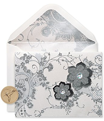 Papyrus tomma kort med kuvert, spets och blommor med glitter (8 stycken)