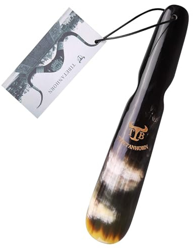 Tibetanhorn Hand Crafted Natural Yak Horn Shoe Horn for Men, Women & Kids - Travel Size for Boots & Shoes, Gift Box Included (8.7 to 9.4)