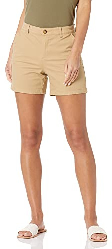 Amazon Essentials Damen Mittelhohe schmal geschnittene Khaki-Shorts mit 13 cm Schrittlänge (erhältlich in gerader und kurviger Passform), Khakibraun, 36-38