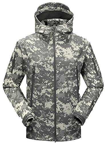 YAOTT Herren Taktische Softshell Jacke mit Kapuze Wasserdicht Combat Fleecejacke Männer Military BDU Airsoft Paintball Jacke Outdoor Winterjacke für Camping Jagd Trekking ACU XL