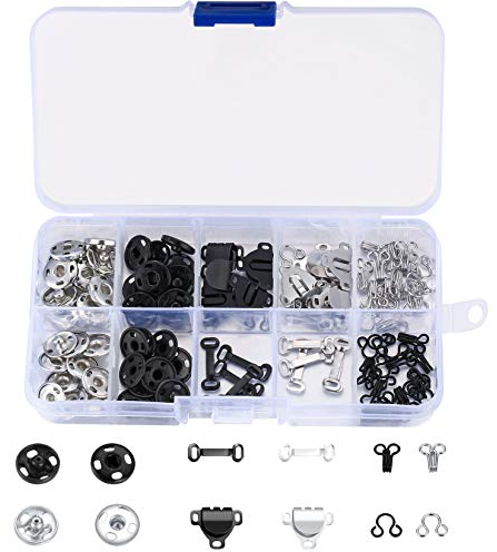100 Pcs Sewing Hooks and Eyes Set, 3 Styles Hook and Eye Closures Sewing Snaps Kit, Fixed Snap Buttons Fasteners Set, Press Studs Snap Fasteners for Skirt, Bra, Trousers, Dress, Sewing, DIY Crafting