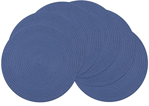 SHACOS Round Placemats Set of 6 Washable 15 inch Round Table Mats Cotton Polyester Woven Braided Place Mats for Dining Table (Sail Blue, 6)