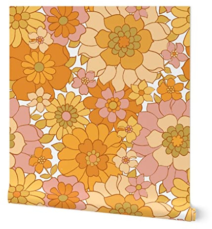 Spoonflower Retro Floral Sunny Peel and Stick Removable Wallpaper